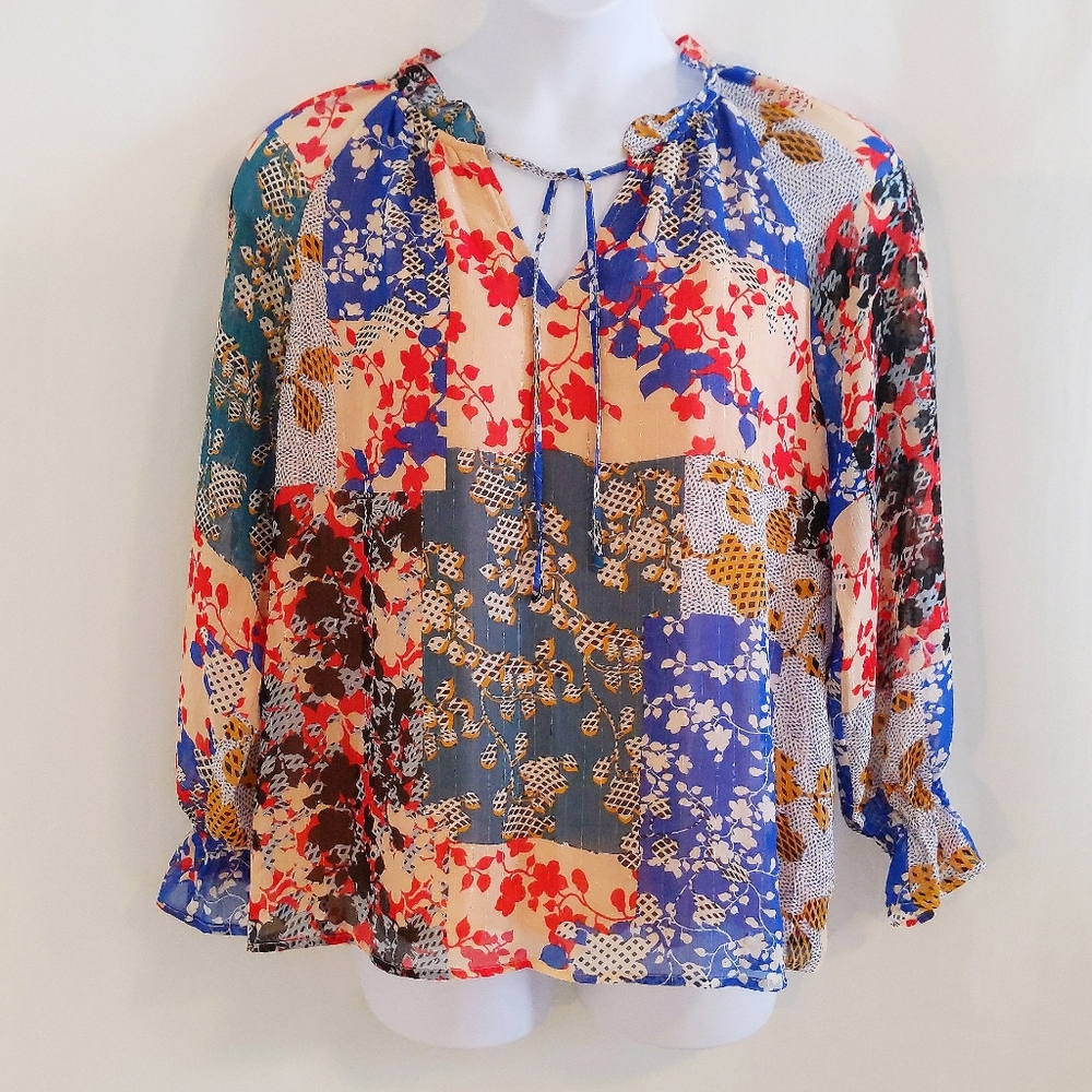 Boho Patterned Top with Metallic Detail Plus Size XXL
